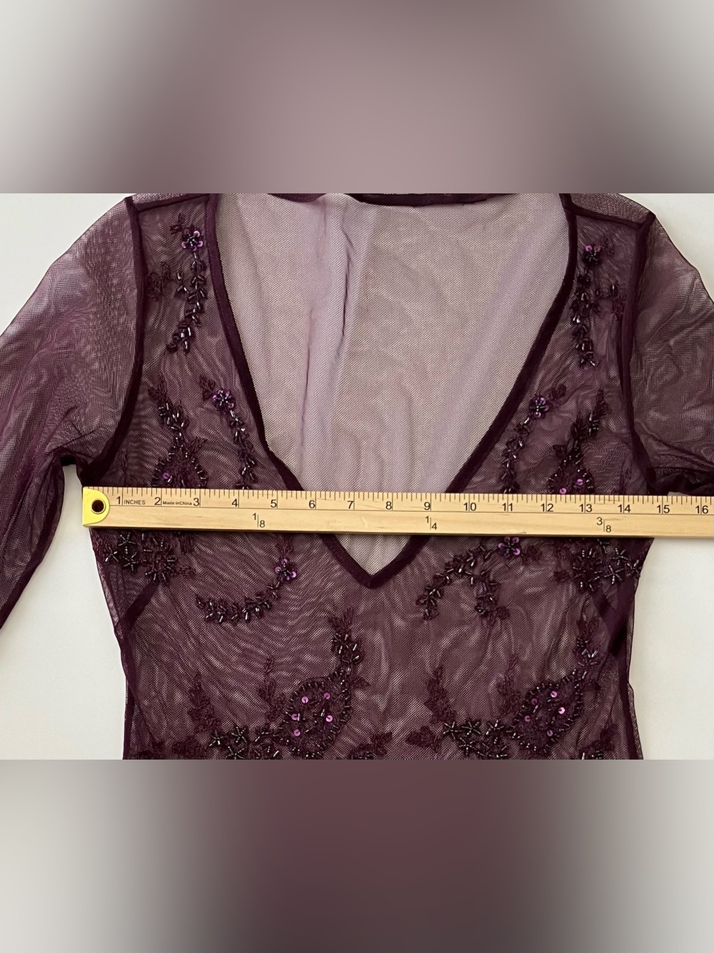 Mesh Beaded Lace Sheer Top Medium Purple Fairy Boho Y2k Laying Indie - Picture 7 of 8